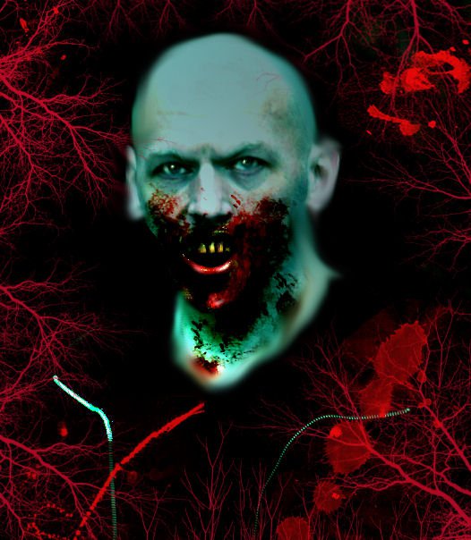 Bloody portrait of David Moody, horror author