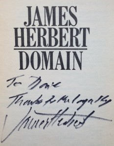 Signed front page of James Herbert's Domain