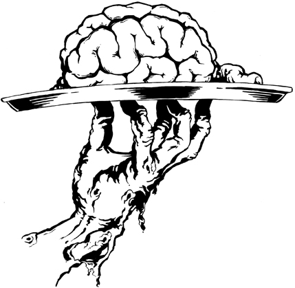Zombie brain on a silver platter